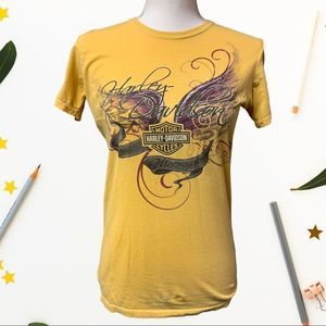🌈Harley Davidson motorcycles yellow purple short sleeve tee shirt women’s small